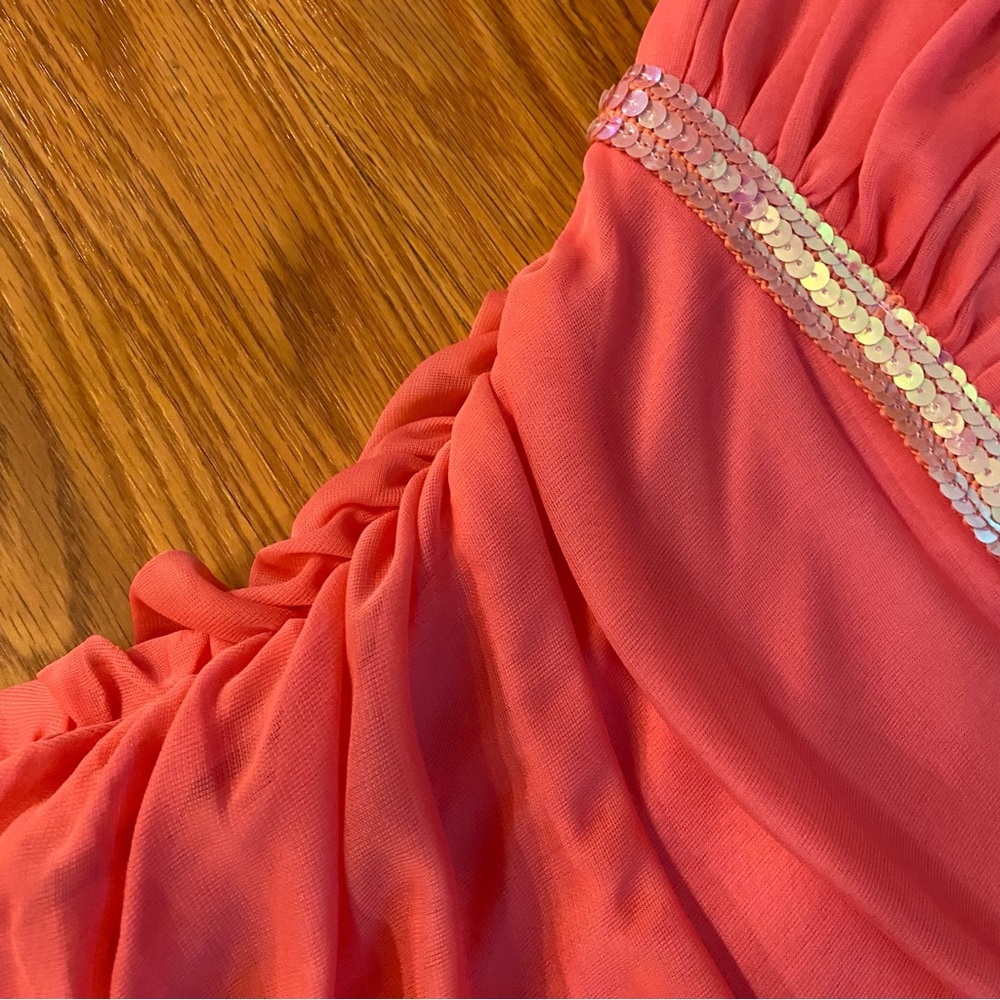 Vintage Y2K Fairy Dress Flutter Handkerchief Hem Sequin Ruched Pink Prom Beaded - Picture 7 of 14